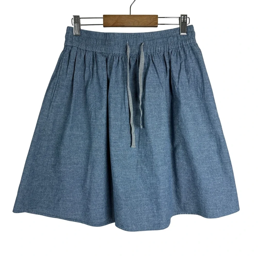 Alternative Apparel Chambray Mini Skirt Womens L Blue Cottagecore Boho‎ Pockets